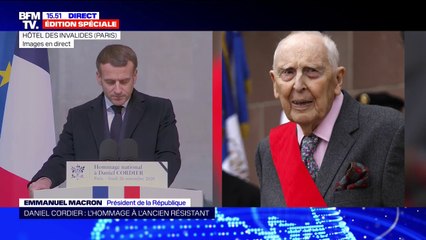 Hommage à Daniel Cordier: Emmanuel Macron évoque un homme "prêt à tous les sacrifices pour que la France resta la France"