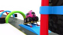 Learn Colors with Monster Street Vehicles Jumping Toys - Toy Cars for KIDS