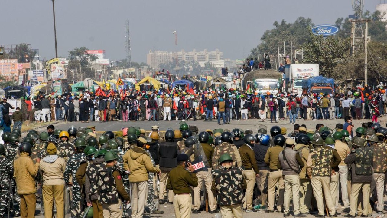 Farmers moved boulders by hand and tractors during protest
