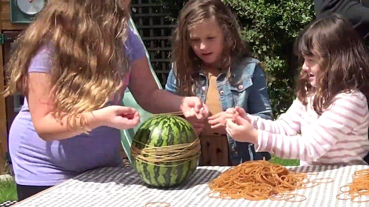 Exploding a Watermelon  with Rubber Bands!! Fun
