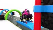 Learn Colors with Monster Street Vehicles Jumping Toys - Toy Cars for KIDS