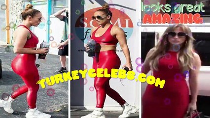 Jennifer Lopez who stunned in a red dress in New York City.