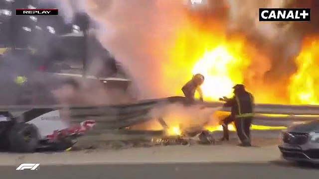 Romain Grosjean victime d'un crash en F1