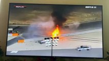 L'accident et l'incendie  de la voiture de Romain Grosjean filmés par un hélicoptère