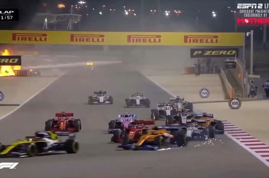 F1 2020 Romain Grosjean Scary Crash, Car on fire