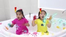 Pretend Play Drawing with Kids Paint and Colorful Hands - Kids funny videos