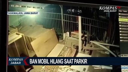 Kocak! Di Tasikmalaya Ban Mobil Hilang Saat Parkir