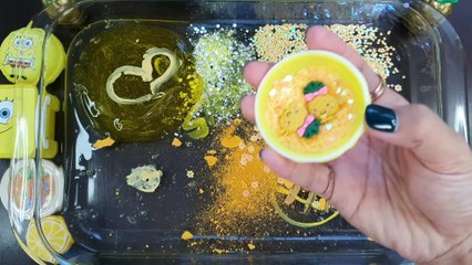 SPONGEBOB SLIME ! Mixing'yellow' Eyeshadow and GLITTER Into Slime,Satisfying Slime Videos ASMR