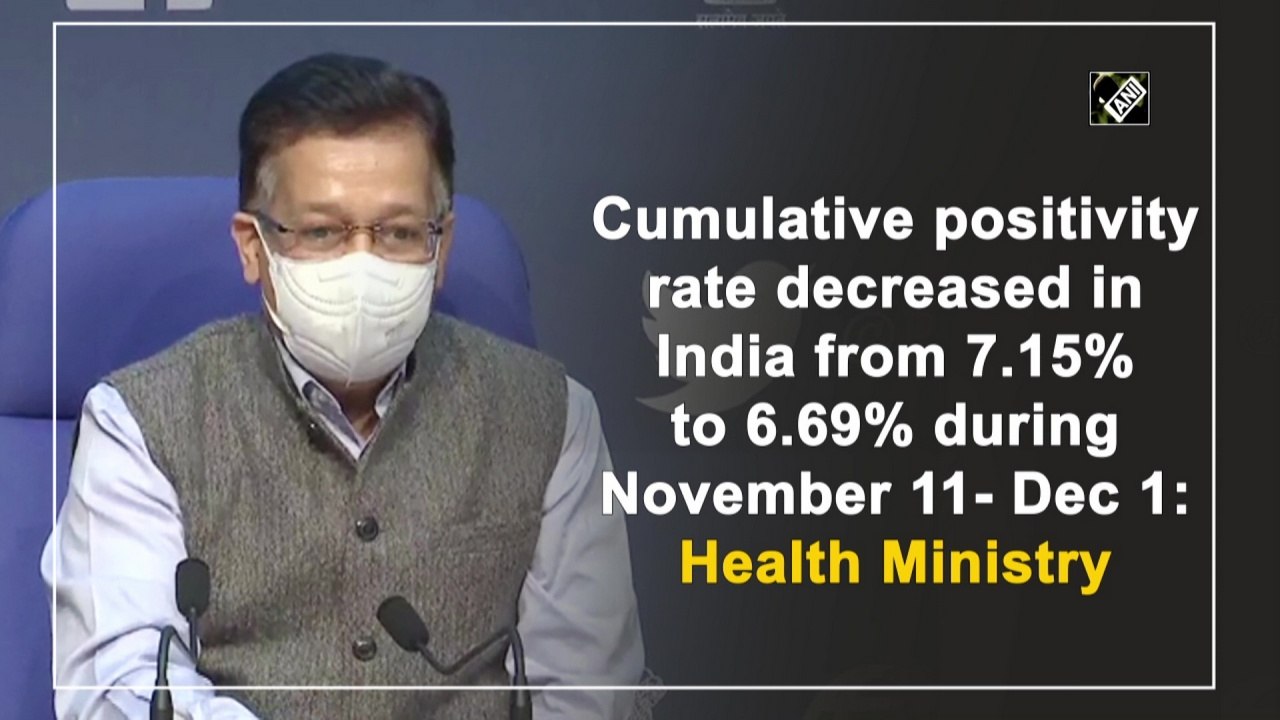 Cumulative positivity rate decreased in India from 7.15% to 6.69% during November 11- Dec 1: Health Ministry