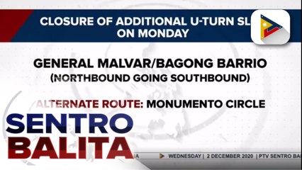 U-turn slot sa General Malvar sa may Caloocan, isasara sa Dec. 7