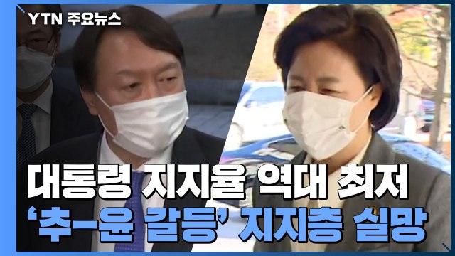 문 대통령·민주당 지지율 역대 최저...'추-윤 갈등' 영향 / YTN