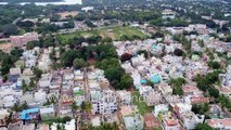 Mysore aerial view of Mysuru temple, township, Chamundi Hills