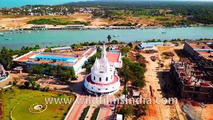 Velankanni Church - Basilica of Our Lady of Good Health - lovely aerial view of Vellayar river