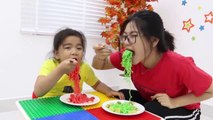 Suri & Annie Cooks and Eats Black Chocolate Noodles and Colorful Noodle Food