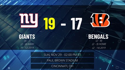 Giants @ Bengals Game Recap for SUN, NOV 29 - 02:00 PM ET EST