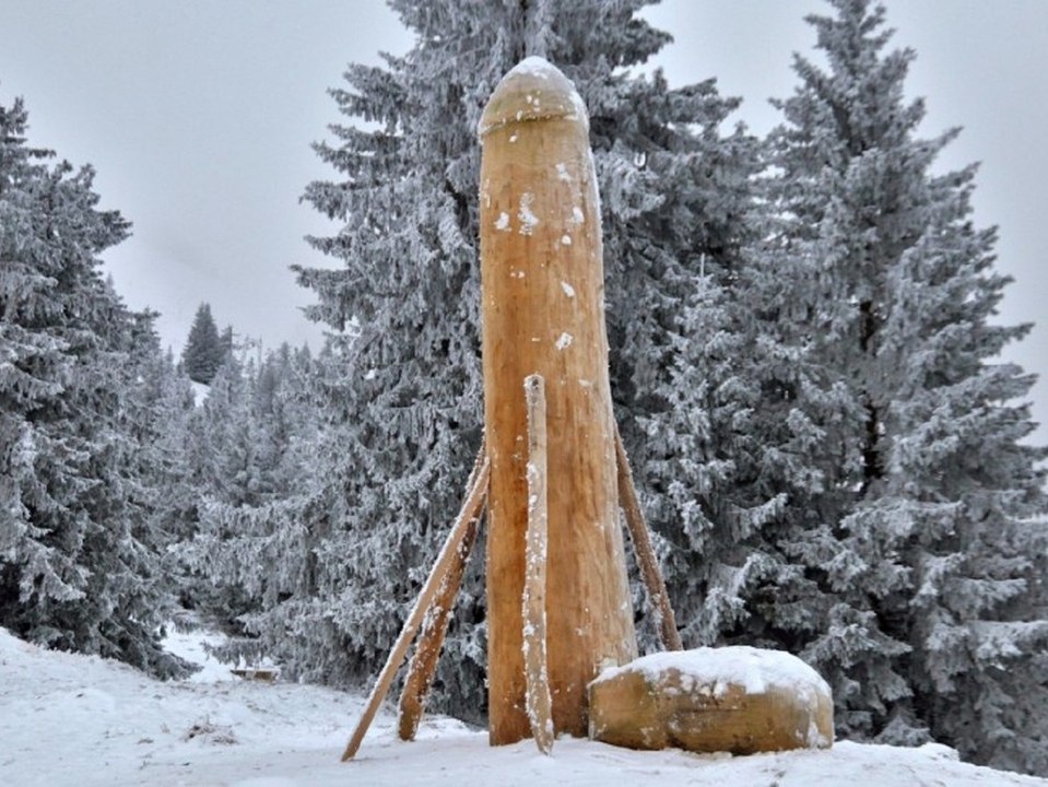 Er steht wieder: riesiger holzpenis ragt in den allgäuer himmel