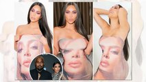 SELF-CENTERED Kim Kardashian wears sexy strapless dress featuring her own FACE