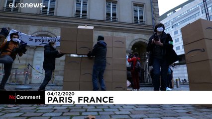 Anti-Amazon protesters demonstrate in front of Paris Finance Ministry