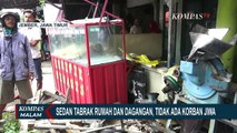 Diduga Sopir Mengantuk, Mobil Sedan Tabrak 5 Rumah Dan Deretan Pedagang Keripik