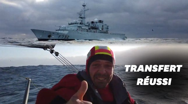 Kevin Escoffier récupéré par la Marine nationale sur le Vendée Globe