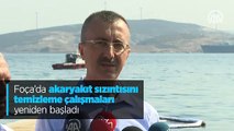 Foça'da akaryakıt sızıntısını temizleme çalışmaları yeniden başladı