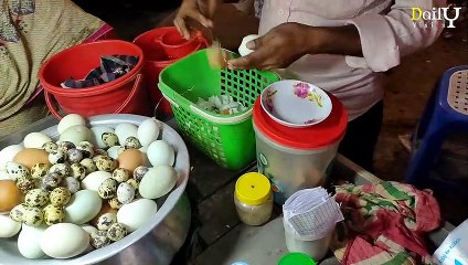 Boiled eggs of Quail bird, Hen and Duck in the side of Street