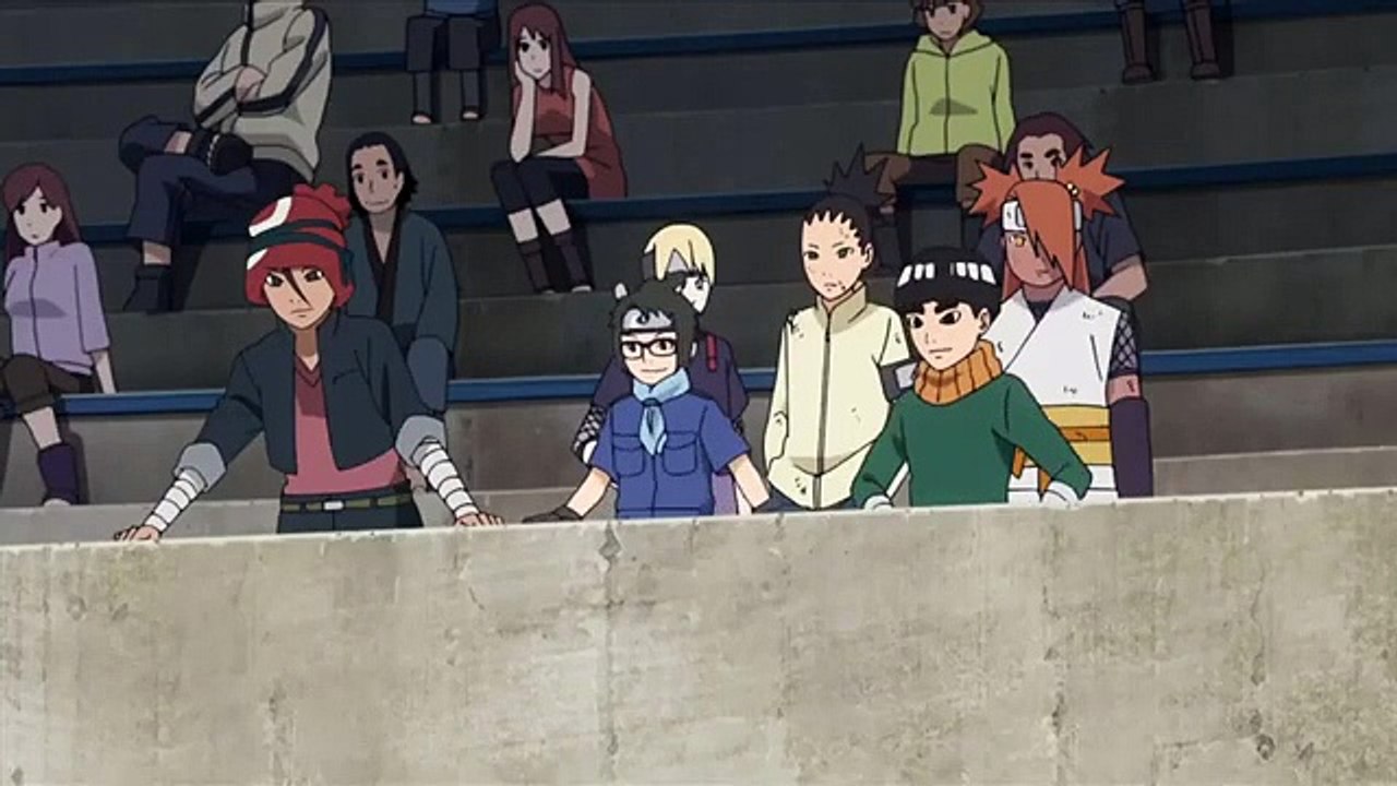 Shiki forces Mitsuki to activate the Sage Mode, Sarada discovers Araya using a clone against her