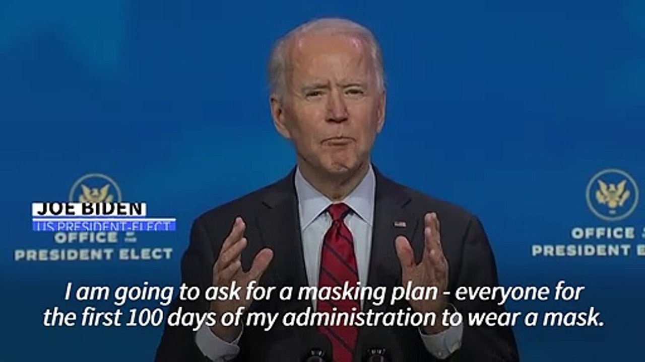 Joe Biden says he'll sign mask order on first day in office