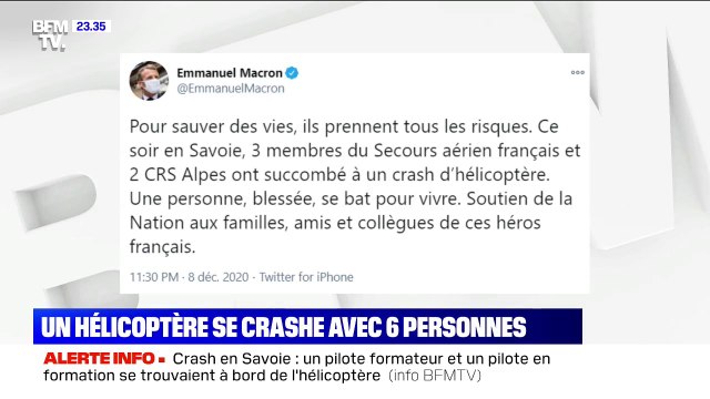 Savoie: Trois membres du Secours aérien français et deux CRS Alpes ont succombé à un crash d'hélicoptère , selon Emmanuel Macron