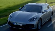 The new Porsche Panamera 4 E-Hybrid Sport Turismo in GT-Silver Metallic Driving Video