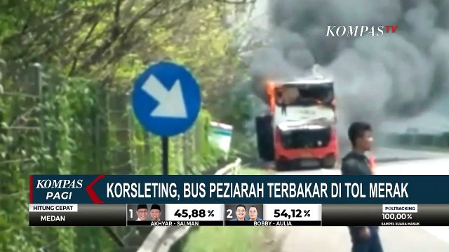 Bus Rombongan Peziarah Terbakar di Tol Tangerang-Merak KM 65