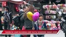 Taksim'de cami duvarına elinde jiletle çıkıp intihar etmek istedi: ''Bin 500 lira borcum var''