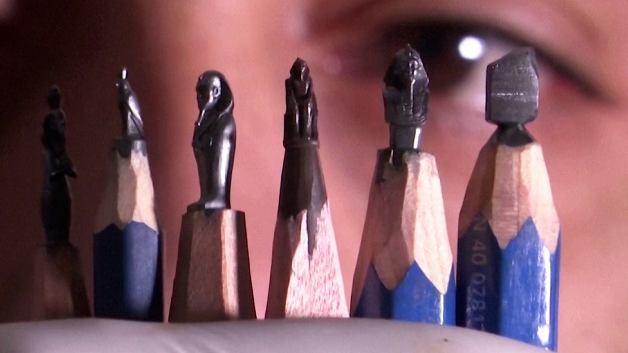 Mini masterpieces: artist carves pencil tips into tiny statues of Egyptian pharaohs
