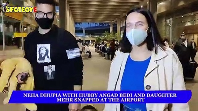 Neha Dhupia with hubby Angad Bedi and daughter Mehr snapped at the Airport