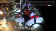Yunanistan sahil güvenlik botlarının, Türk karasularına bıraktığı 17 göçmenin kurtarıldığı anlar kamerada