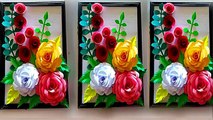 DIY wall decor  برواز | ورد بالورق الملون .. ديكور لتزيين الحائط اصنعيه بنفسك بطريقة سهلة