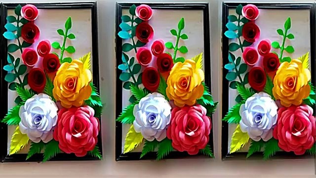 DIY wall decor برواز | ورد بالورق الملون .. ديكور لتزيين الحائط اصنعيه بنفسك بطريقة سهلة