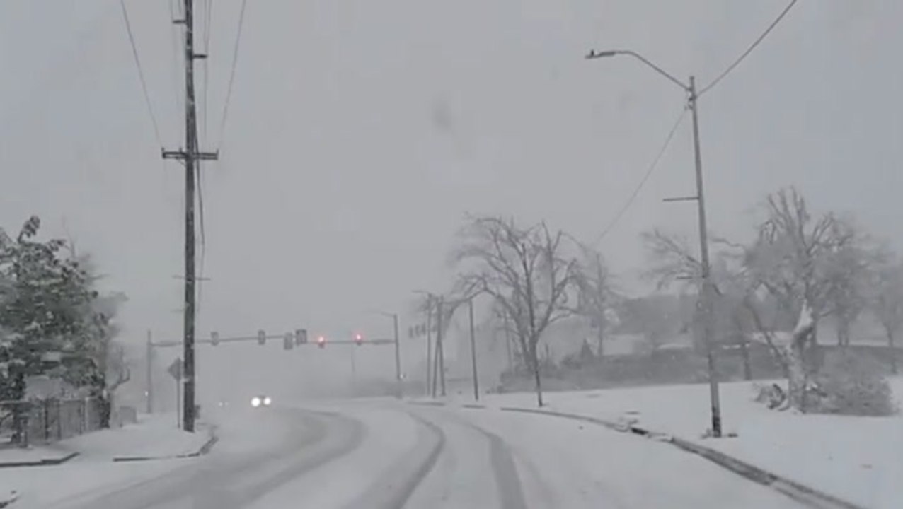 Snowstorm obscures road