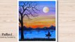 Easy way to draw beautiful landscape with boat and tree Pallavi Drawing Academy