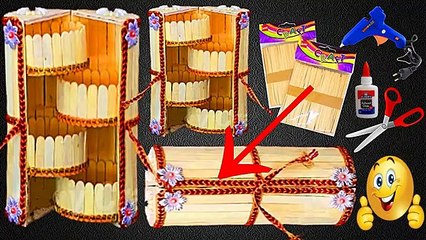 Diy Makeup Box made From Popsicle stikcs  | فكرة جميلة منظم أدوات للبنات من أعواد الايس كريم