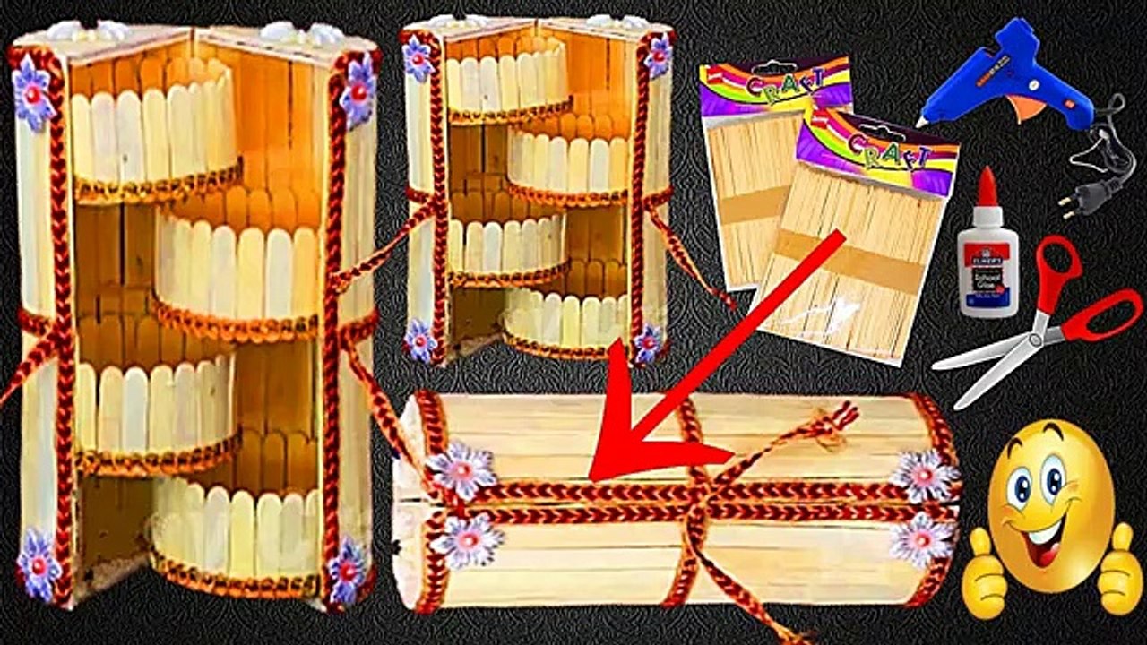 Diy Makeup Box made From Popsicle stikcs  | فكرة جميلة منظم أدوات للبنات من أعواد الايس كريم