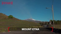 Mount Etna Erupts Casting Bright Red Lava and Billowing Ash Into the Air