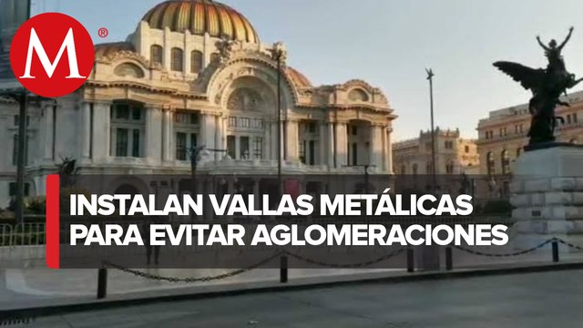 Instalan vallas metálicas en Bellas Artes y Alameda Central para evitar aglomeraciones