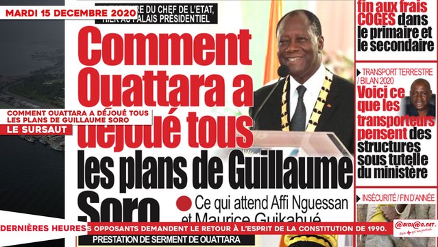 Le Titrologue du 15 Décembre 2020: Investiture du président de la république, comment Ouattara a déjoué tous les plans de Guillaume Soro