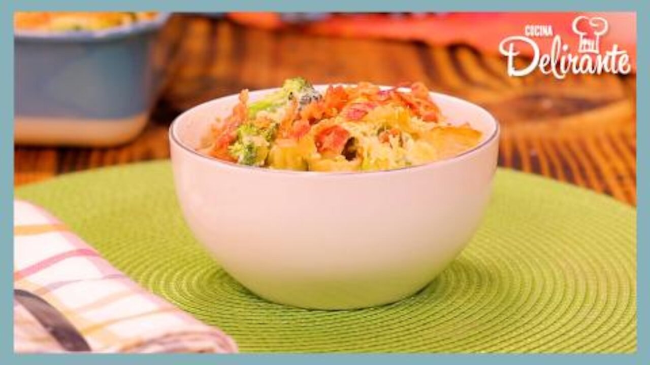 POLLO con BRÓCOLI en SALSA ALFREDO, ¡con tocino!