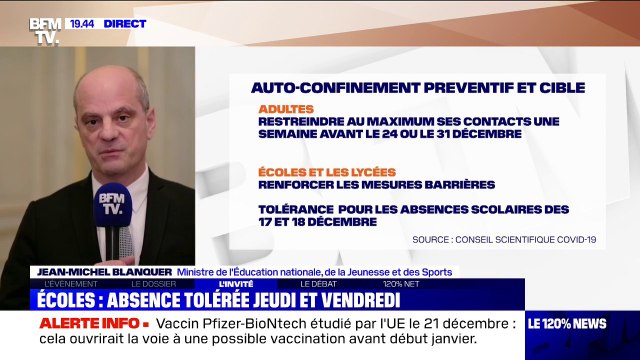 Absence tolérée à l'école jeudi et vendredi: Jean-Michel Blanquer assure que c'est un simple conseil qui vient du Conseil scientifique