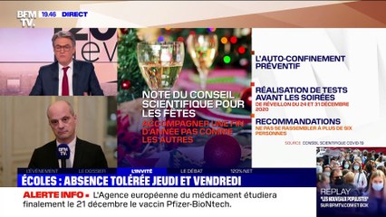 Jean-Michel Blanquer sur l'absence tolérée à l'école jeudi et vendredi: "C'est un simple conseil" - 15/12
