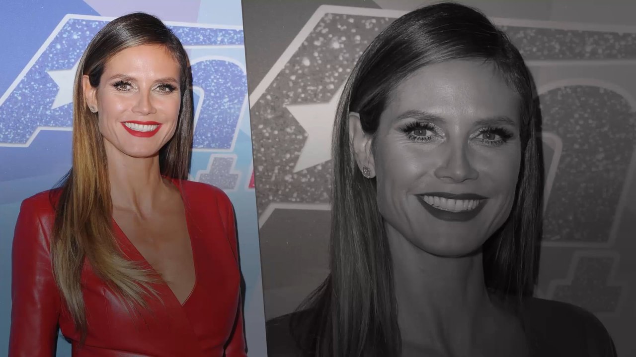 Heidi Klum im hautengen, roten Lederkleid