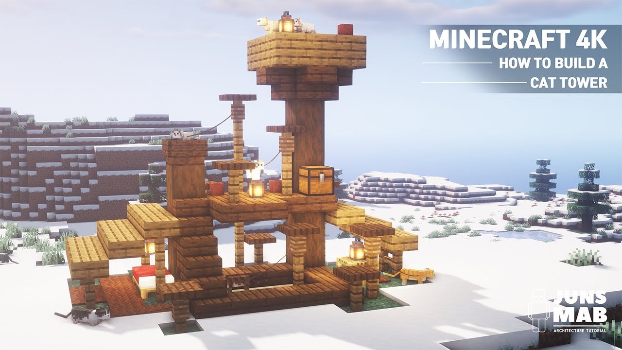 Minecraft 4K Cat Tower Tutorial ｜How to Build a Cat House in