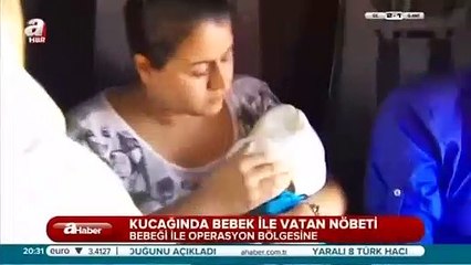 Kucağında bebek ile vatan nöbeti